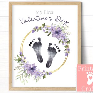 Regalo de San Valentín para niña, primera tarjeta del día de San Valentín, recuerdo de arte de huellas, arte de pared de San Valentín imprimible