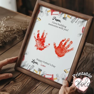 Papa Vaderdagcadeau, liefde bouwen herinneringen op met voetafdrukken van jou, handafdrukken kleinkind, aangepaste kaart van kinderen