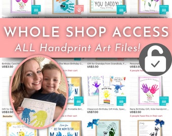 ALL Handprint Art Bundle, Whole Shop Access to 450+ Digital Download Handprint and Footprint Printables by Hola Sunshine Designs