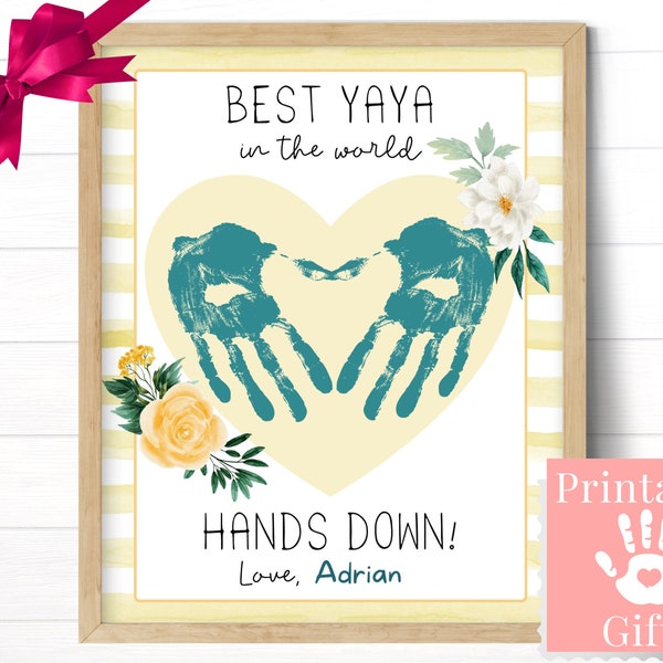 Yaya Mother’s Day or Birthday Gift from Grandkids, Handprint Craft for Grandma, Custom Kids Art