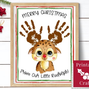 Rudolph Weihnachtskarte, Geweih Handabdruck Handwerk, perfekt für Last Minute Geschenke von Baby