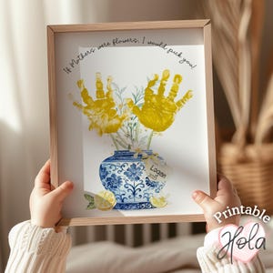 Flores con huellas de manos para el Día de la Madre, regalos imprimibles para preescolar o guardería para mamá, manualidades personalizadas para el Día de la Madre para niños