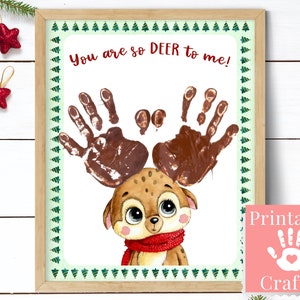 Tarjetas navideñas para guardería, manualidades con huellas de renos, regalos navideños de último minuto fáciles de imprimir para niños, niños pequeños y bebés