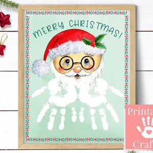 Tarjetas de Navidad imprimibles, artesanía con huellas de manos de Papá Noel, plantilla de tarjetas navideñas para niños, regalos de Navidad hechos a mano personalizados para abuelos