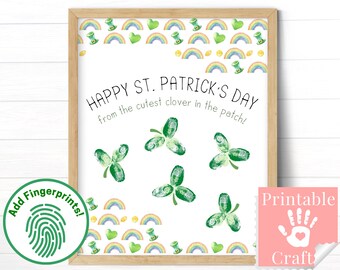 St. Patricks Day Fingerabdruck Kleeblatt Handwerk, Vorschul Feinmotorik, Kleinkind Kunst, Karte für die Eltern