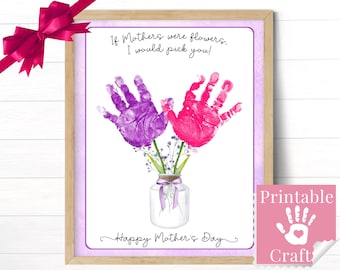 Mothers Day Crafts for Kids Printable, Preschool Gift for Mom, Handprint Flowers Bouquet, Card from Toddler, Fast Digital Download