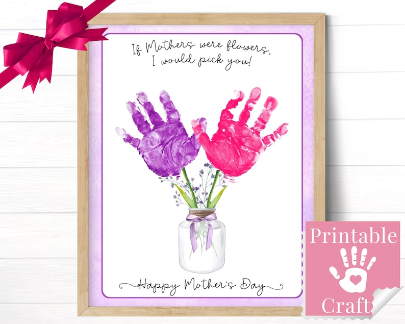 Mothers Day Crafts for Kids Printable, Preschool Gift for Mom, Handprint Flowers Bouquet, Card from Toddler, Fast Digital Download image 1