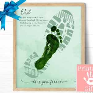 DIY Geschenk für Papa von Baby oder Kind, personalisierte Gedichtkarte, druckbare Fußabdruckkunst, die in die Fußstapfen ihres Vaters treten