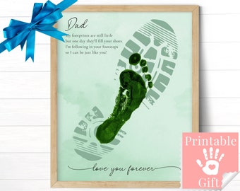 DIY Gift for Dad from Baby or Kid, Personalized Poem Card, Printable Footprint Art Following in Dad's Footsteps