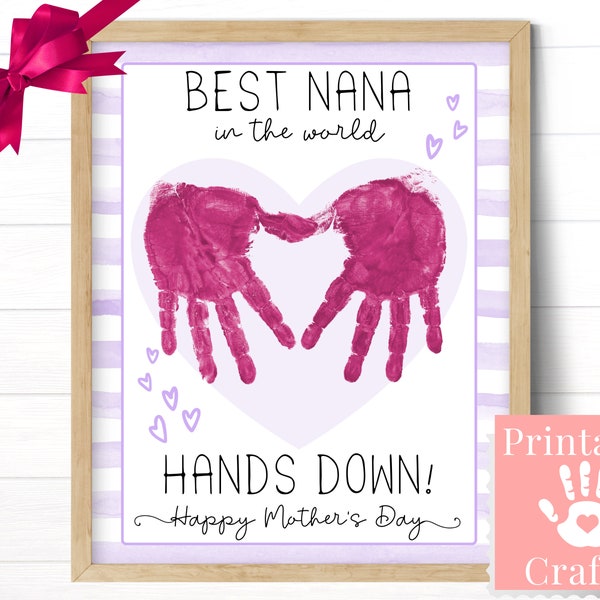 Nana Gift from Grandkids, Personalized Mothers Day Gift Digital, Best Nana Ever Hands Down, Handprint Art Card from Kids