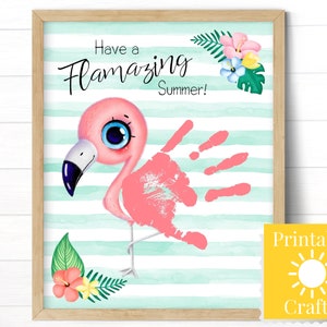 Flamingo Handprint Craft for Kids, Last Day of Preschool Printable Summer Activity for Toddlers