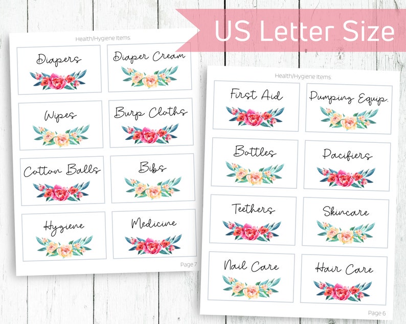Nursery Organization, Set of 80 Floral Printable Drawer Labels for Baby ...