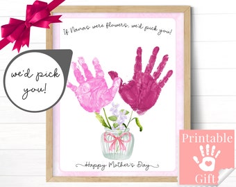 Nana Gift from 2 Kids, Mothers Day Gift, Handprint Flowers, Cute Printable Card for Grandma