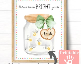 New Teacher Gifts Personalized from Students, Kids Fingerprint Art, Printable Teacher Appreciation Gift from Students, Have a Bright Year