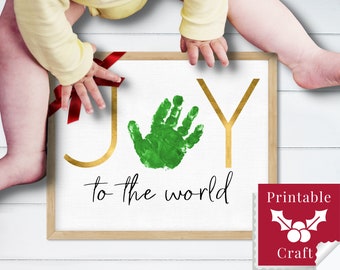 Printable Christmas Signs Personalized, JOY Handprint Craft, DIY Holiday Decor from toddler or baby, Christmas Gift for Mom, Grandma, Aunt