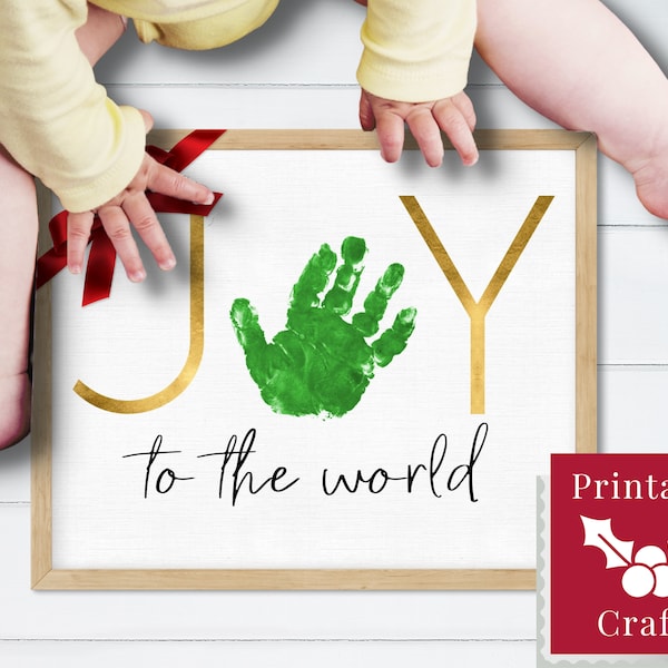 Printable Christmas Signs Personalized, JOY Handprint Craft, DIY Holiday Decor from toddler or baby, Christmas Gift for Mom, Grandma, Aunt