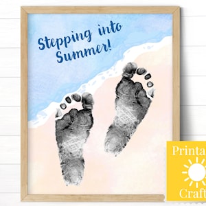 Baby Beach Footprint Art, Summer Craft Printable Activity, Toddler Beach Art