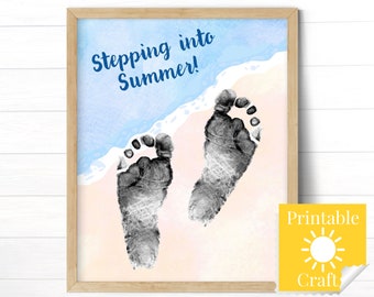 Baby Beach Footprint Art, Summer Craft Printable Activity, Toddler Beach Art
