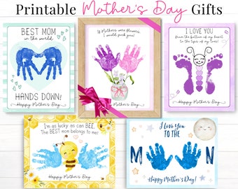 Mother&#39;s Day Gift, Printable Handprint Crafts from Kids, Set of 5 Prints, Personalized Gift for Mom, Preschool Toddler Card Template