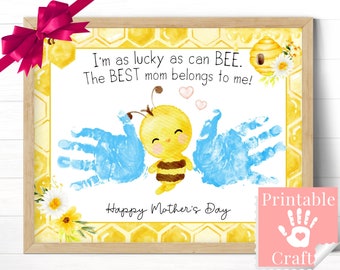 Mothers Day Personalized Card, Printable Gift, Handprint Art Keepsake for Mom from Kid Son, Preschool Boy Girl Template