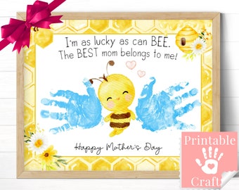 Mothers Day Personalized Card, Printable Gift, Handprint Art Keepsake for Mom from Kid Son, Preschool Boy Girl Template