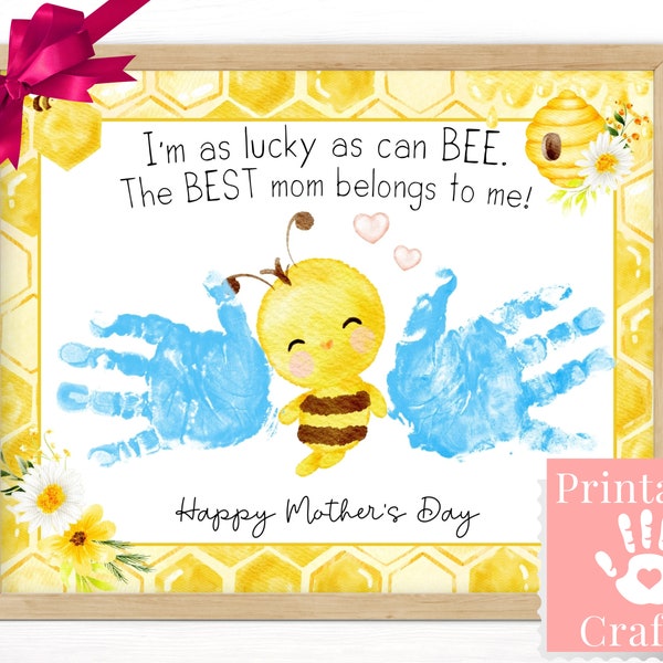 Mothers Day Personalized Card, Printable Gift, Handprint Art Keepsake for Mom from Kid Son, Preschool Boy Girl Template