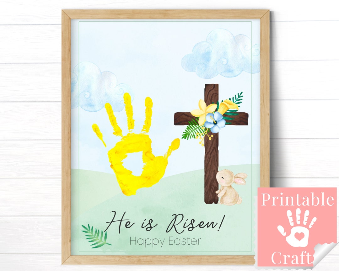Lent Easter Handprint Art, Sunday School Crafts, Church Preschool Christian Printable Craft, He is Risen Jesus Cross Activity for Toddlers - Etsy for Free Printable Christian Easter Crafts Pdf