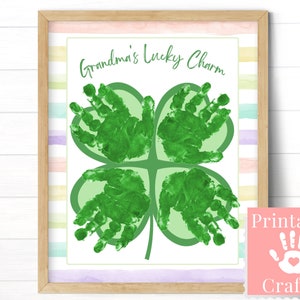 St Patricks Day Handprint Art for Grandma, Clover Card from Grandkids, Irish Kids Craft Gift, Grandmas Lucky Charm