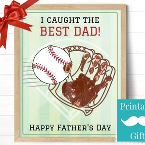 Fathers Day Gift from Son, Baseball Dad Gift, Handprint Card, I Caught The Best Dad, Personalized Baseball Team Fan