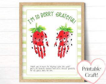 Thank You Card Template, Personalized Thank You Gift Teacher, Printable Digital Download, Kids Handprint Art Craft, Berry Grateful