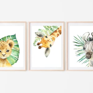 Safari Animal Prints, Nursery Decor, Print at Home Set of 3 Wall Art, Lion Giraffe Zebra