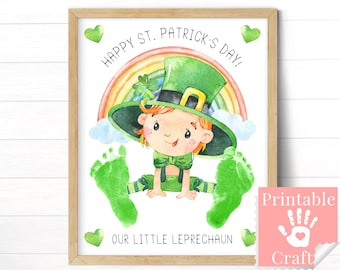 St Patricks Day Craft, Footprint Art, Printable Home Daycare Activity for Baby, First Saint Patrick Day