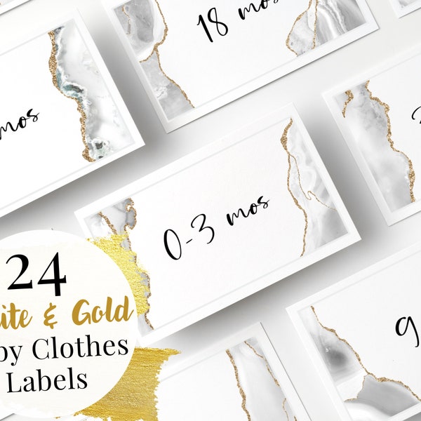 Organization Labels for Baby Clothes, Printable Drawer Label Set of 24, Onesie Outfit Sizes 0-5T and Seasonal Rotation Kids Clothing