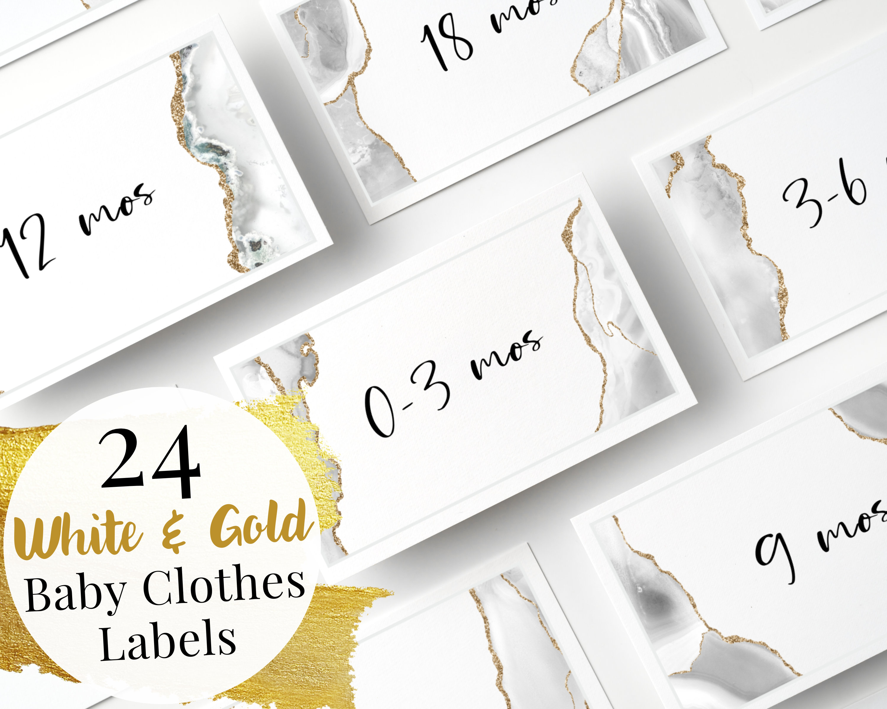 Organization Labels for Baby Clothes, Printable Drawer Label Set of 24,  Onesie Outfit Sizes 0-5T and Seasonal Rotation Kids Clothing 