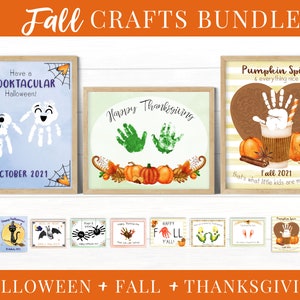 Herfstknutsels voor kleuters, handafdrukkunst peuter, afdrukbare kit, Halloween-knutsels, Thanksgiving-kaarten, herfstactiviteiten voor kinderen afbeelding 1