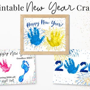 Jeu de cartes pour le nouvel an pour enfants, art empreinte de main pour le réveillon du nouvel an 2024, modèle artistique empreinte facile