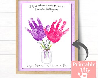 International Women's Day Gift for Grandma, Handprint Flowers Printable from Grandkids, Personalized Hand Print Art Bouquet