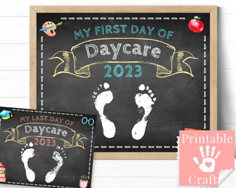 First Day of Daycare 2023 Printable Sign, Last Day of Daycare, Baby Footprint Keepsake, New Parents Gift