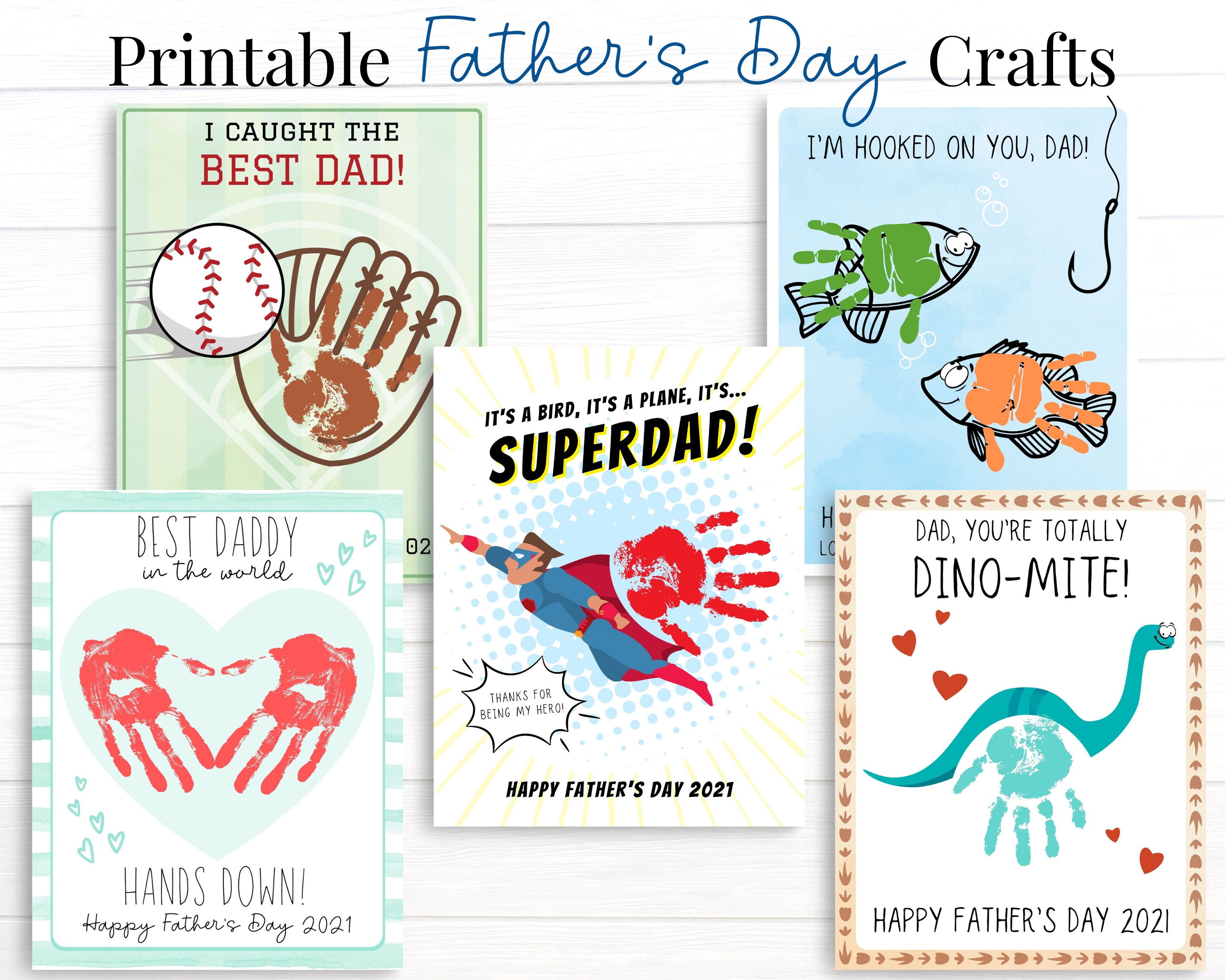 Father's Day Gift, Printable Handprint Craft Bundle, Set of 5 Car…