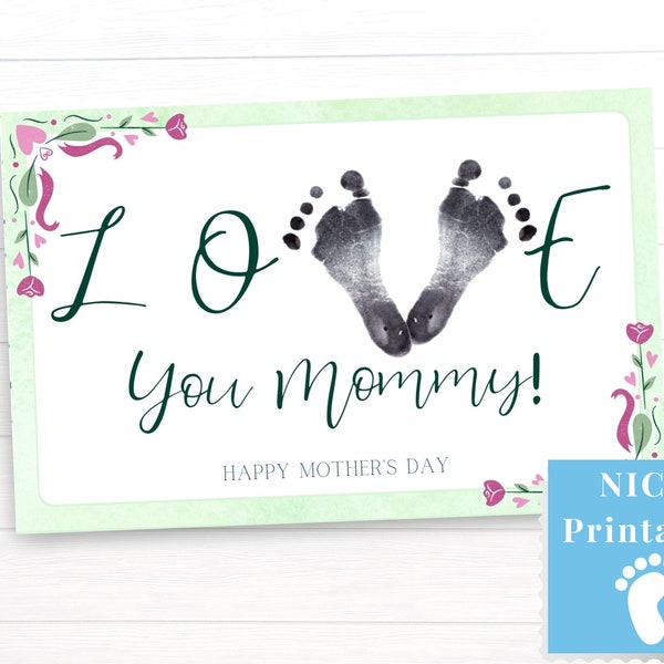 NICU Mother's Day Card, Gift for New Mom from Baby, Newborn Premie Footprint Art, First Mother Day, Sentimental Hospital Keepsake