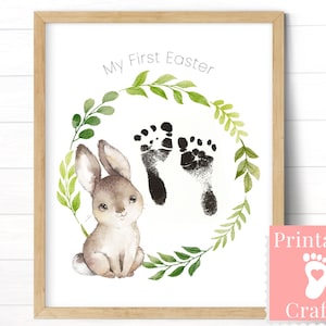Primera Pascua para bebés, arte de huellas imprimibles, artesanía de recuerdo para niños, actividad personalizada, tarjetas de guardería NICU