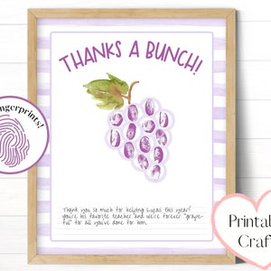 Regalo de agradecimiento de los niños, plantilla de tarjeta imprimible, manualidad fácil de hacer con huellas dactilares, regalo personalizado para maestros o abuelos