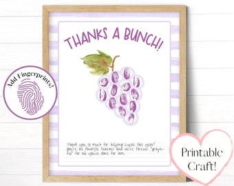 Thank You Gift From Kids, Printable Card Template, Easy DIY Fingerprint Craft, Personalized Teacher or Grandparent Gift