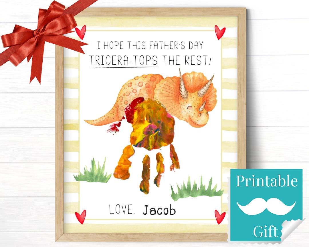 Dinosaur Fathers Day Gift From Kids, Triceratops Handprint Art From ...