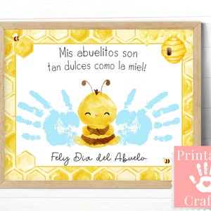 Carte personnalisée espagnole pour la fête des grands-parents, cadeau souvenir imprimable d'art d'empreinte de main pour grand-mère et grand-père de petits-enfants