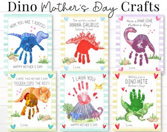 Dinosaur Mothers Day Printable Set, Mother Day Cards for Kids, Toddler Dino Crafts, Handprint Art, Kindergarten Preschool Gifts for Mom