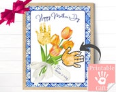 Mothers Day Handprint Flowers Gift for Mom or Grandma, Easy Printable Kids Craft, Personalized Card for Her