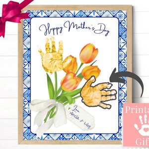 Muttertag Handabdruck Blumen Geschenk für Mama oder Oma, einfach druckbare Kinder basteln, personalisierte Karte für Sie