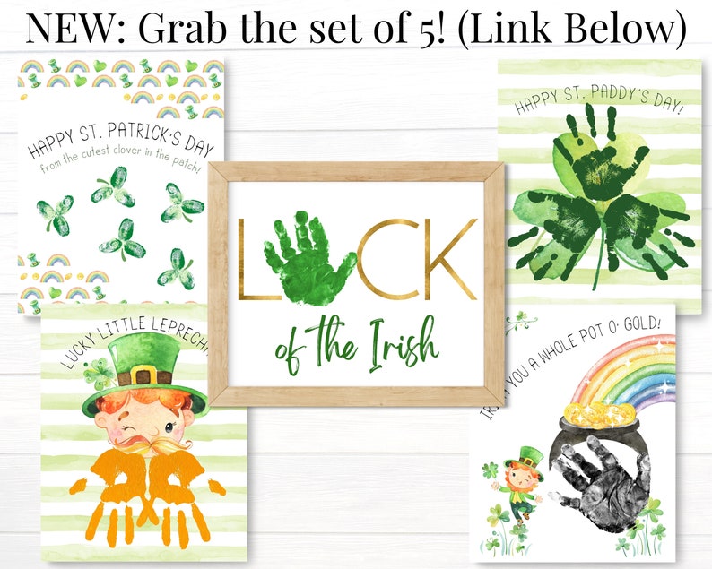 New set of five handprint crafts for Saint Patricks Day now available at Hola Sunshine Designs Etsy shop.