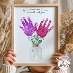 Ramo de flores con la huella de la mano de la abuela, regalo del Día de la Madre para la abuela, huella de la mano de cumpleaños de la abuela de sus nietos